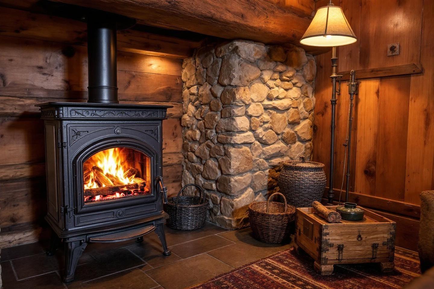 Déco derrière un poêle à bois : idées et revêtements muraux