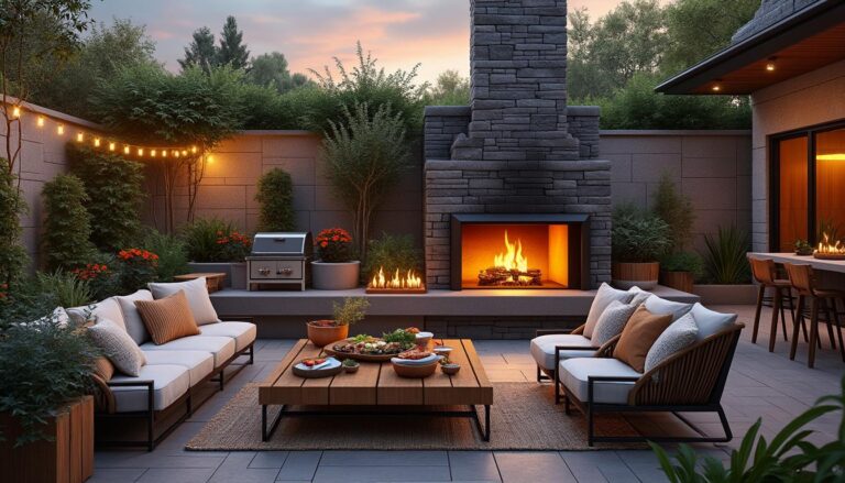 découvrez comment aménager une terrasse conviviale avec une cheminée extérieure, un barbecue et un poêle à bois, pour des moments chaleureux en plein air.