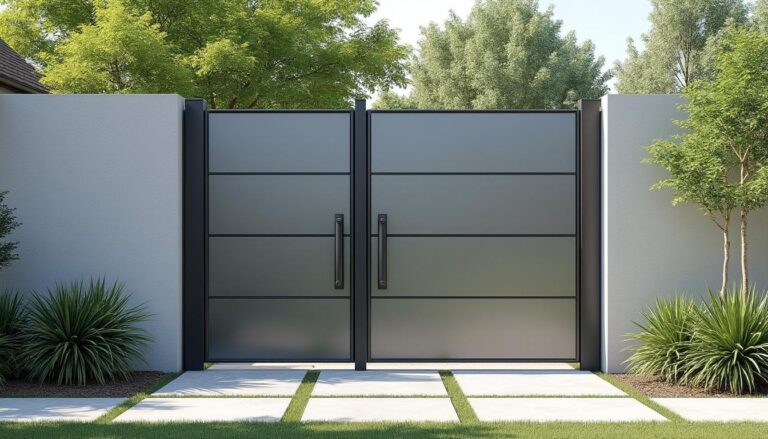 découvrez nos brise-vue et portillons coordonnés fabriqués en panneaux de tôle électro-zinguée et tubes d'acier laqués, alliant durabilité et design pour sécuriser et embellir votre extérieur.