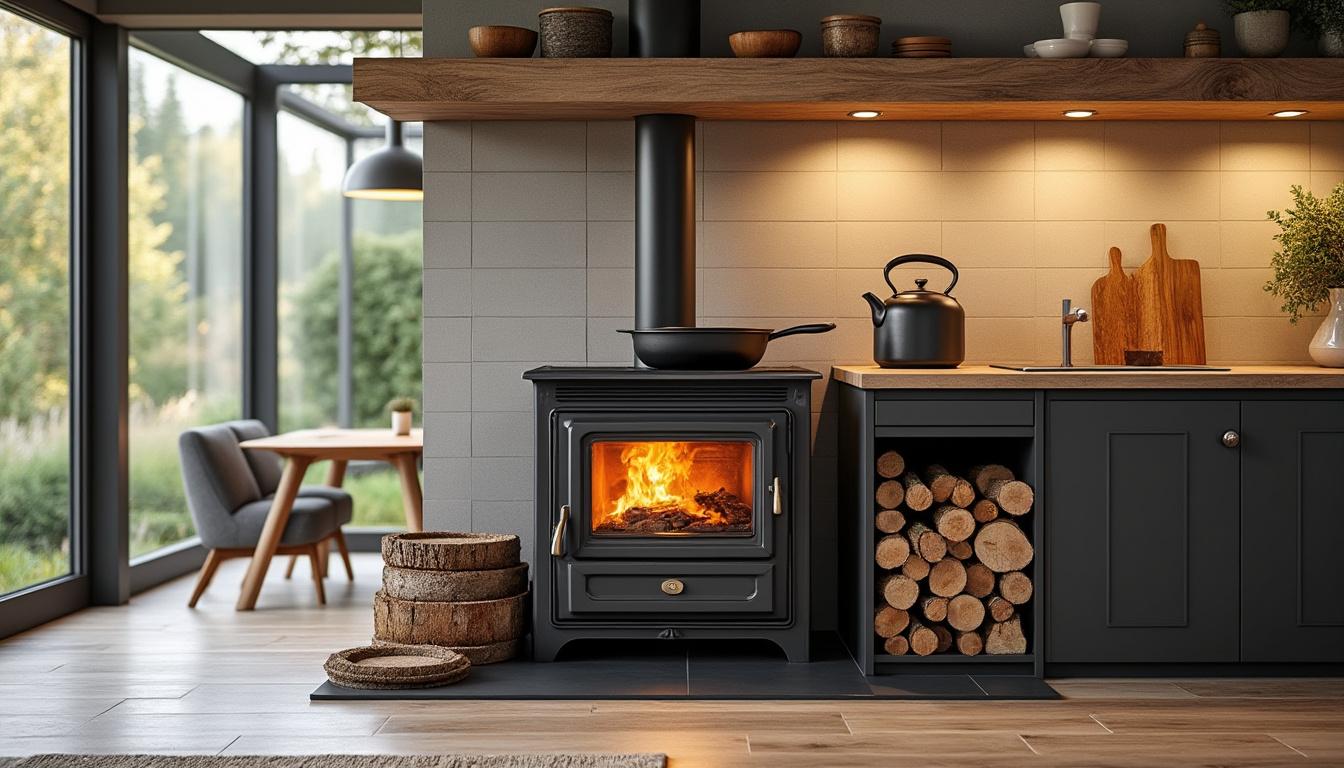 découvrez la poêle à bois avec plaque de cuisson, alliant chaleur naturelle et cuisine conviviale pour des repas savoureux et une ambiance chaleureuse.
