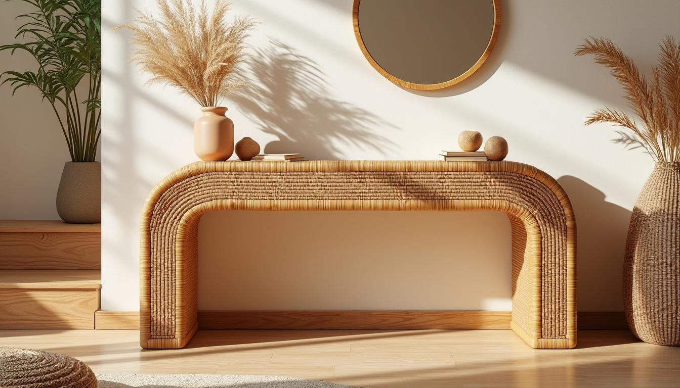 apportez une touche bohème et naturelle à votre intérieur avec le bureau console en rotin naturel june, alliant élégance et fonctionnalité pour un espace de travail tendance.