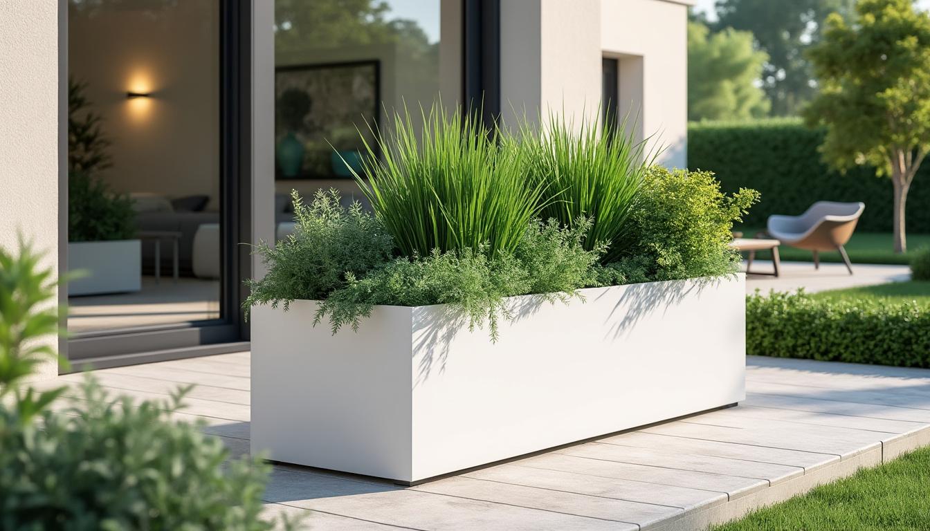 découvrez la jardinière en fibre de terre 100x45x45 cm couleur blanche de megacollections, idéale pour embellir votre jardin avec style et durabilité.