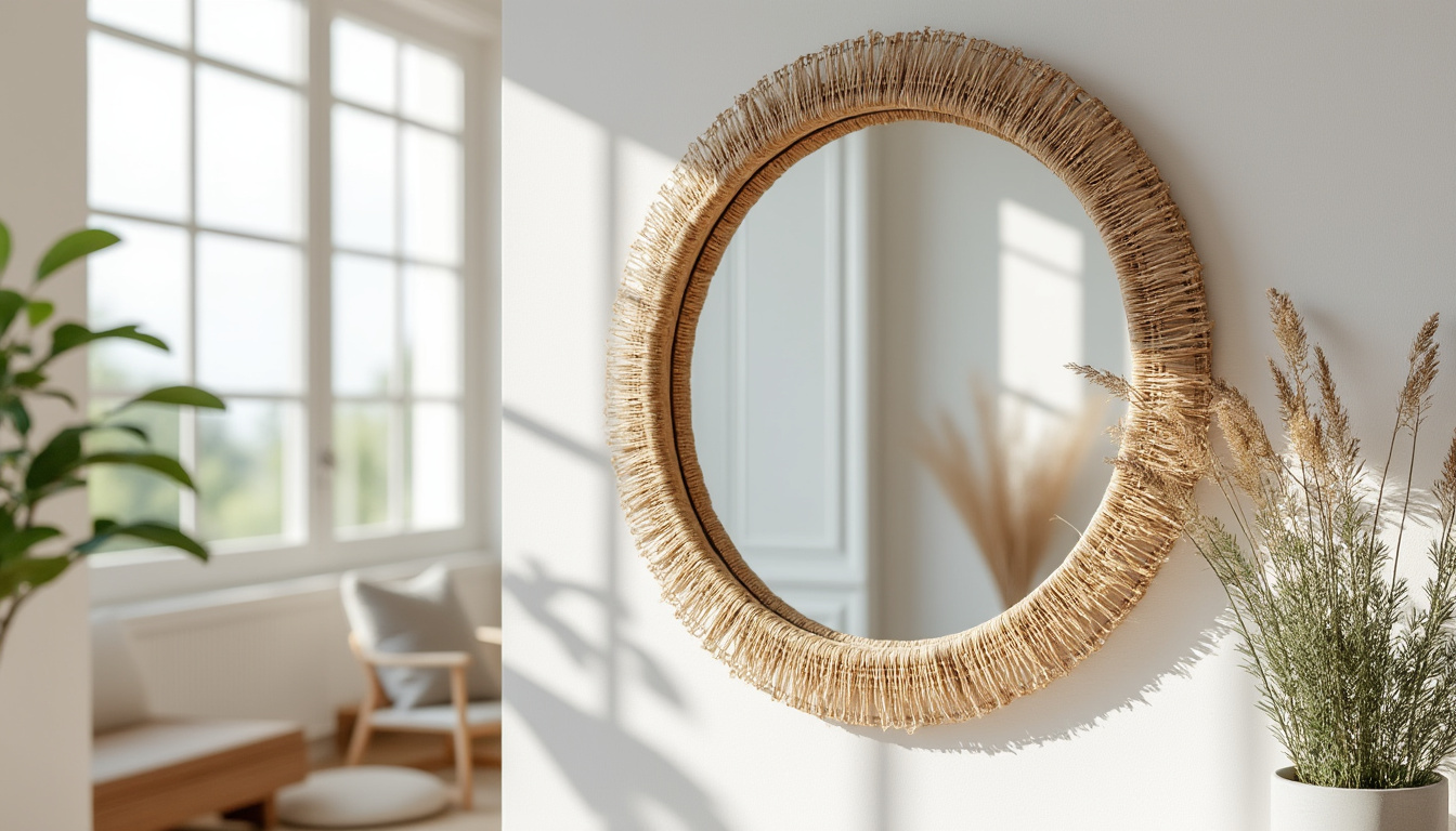 découvrez notre miroir rond de 40 cm en raphia naturel, alliant élégance bohème et authenticité pour sublimer votre intérieur avec une touche naturelle et chaleureuse.