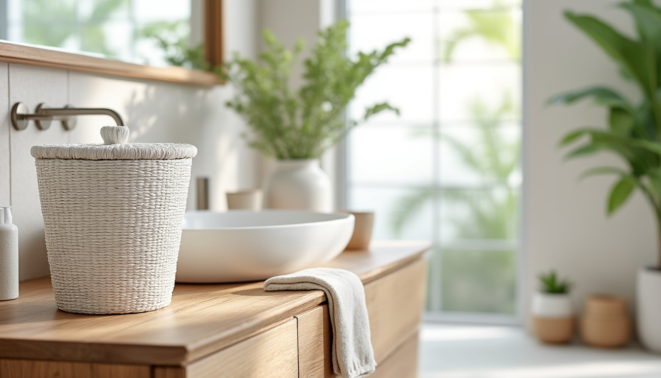découvrez la poubelle de salle de bain diane en rotin blanc cérusé avec couvercle, alliant élégance naturelle et praticité pour sublimer votre espace bain.