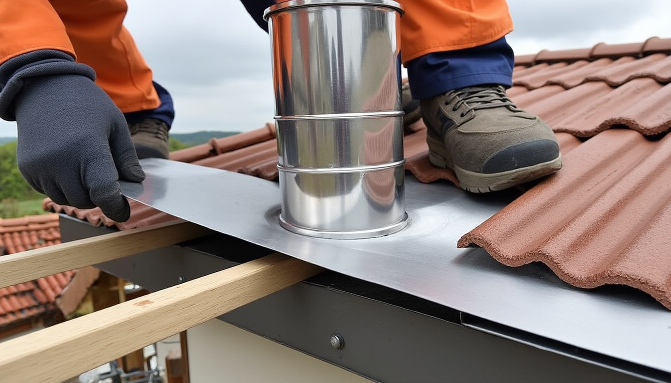 solin de toiture en plomb adaptable pour pentes de 0° à 65°, disponible en diamètres de 80 à 200 mm, assurant une étanchéité parfaite et durable pour votre toiture.