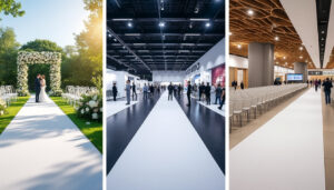 découvrez le tapis blanc polyvalent hit 0100, disponible en largeurs de 1 à 4 mètres, idéal pour cérémonies, mariages et stands d'exposition, alliant élégance et praticité.