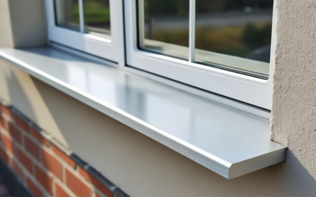 appui de fenêtre extérieur en métal de 2 mètres avec une épaisseur de 15/10e, offrant une protection durable et une finition résistante pour vos ouvertures.