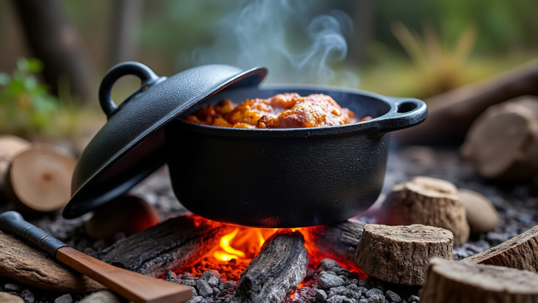découvrez comment maîtriser l'art de la cuisson en dutch oven, la marmite en fonte idéale pour cuisiner au feu de bois et préparer des plats savoureux et authentiques en plein air.