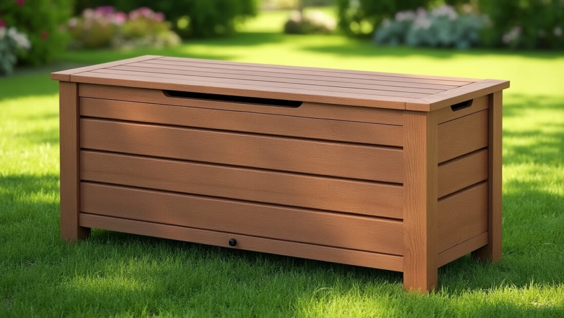 découvrez le coffre-banc de jardin lodgia en acacia élégant marron, capacité 100 l, parfait pour un rangement pratique et esthétique de votre espace extérieur.