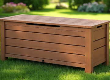 découvrez le coffre-banc de jardin lodgia en acacia élégant marron, capacité 100 l, parfait pour un rangement pratique et esthétique de votre espace extérieur.