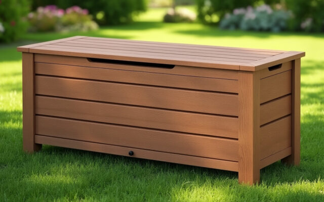 découvrez le coffre-banc de jardin lodgia en acacia élégant marron, capacité 100 l, parfait pour un rangement pratique et esthétique de votre espace extérieur.