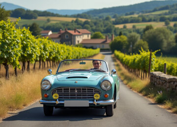 découvrez une escapade vintage au volant d'une peugeot 302 cabriolet, pour une balade inoubliable au cœur des paysages enchanteurs du beaujolais.