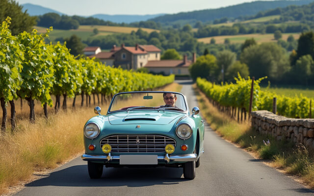 découvrez une escapade vintage au volant d'une peugeot 302 cabriolet, pour une balade inoubliable au cœur des paysages enchanteurs du beaujolais.