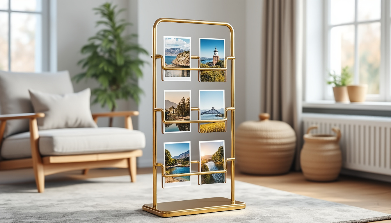 mettez vos cartes en valeur avec ce présentoir élégant en métal doré, idéal pour apporter une touche raffinée à votre décoration.