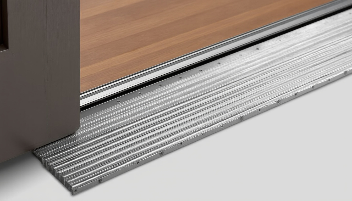 seuil de porte en tôle d’aluminium gaufrée de 1,5 mètre linéaire : une solution robuste et antidérapante pour protéger vos entrées.