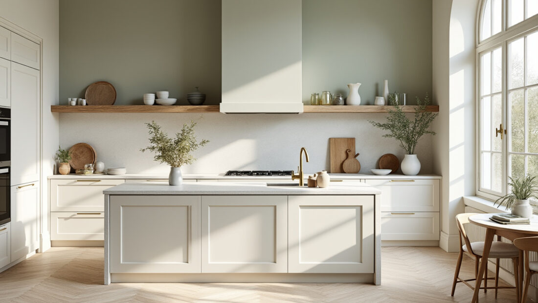 découvrez une cuisine apaisante où les couleurs harmonieuses rencontrent un design élégant pour créer un espace accueillant et raffiné.