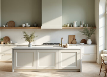 découvrez une cuisine apaisante où les couleurs harmonieuses rencontrent un design élégant pour créer un espace accueillant et raffiné.