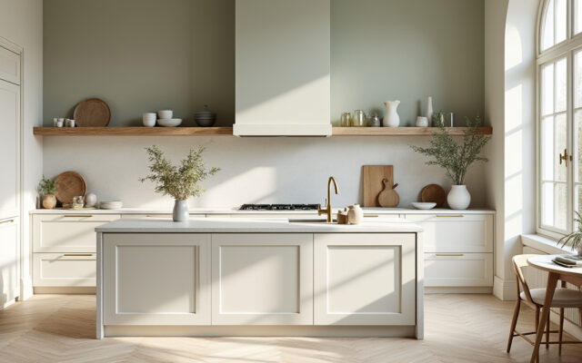 découvrez une cuisine apaisante où les couleurs harmonieuses rencontrent un design élégant pour créer un espace accueillant et raffiné.